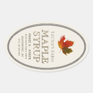 Maple Syrup Oval Border Colorful Maple Leaf Label