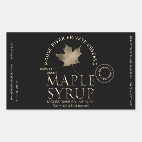 MAPLE SYRUP Private Reserve Gold Leaf Harvest Date Rectangular Sticker