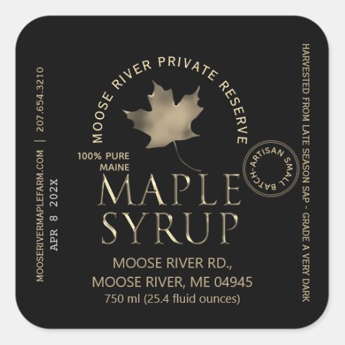 MAPLE SYRUP Private Reserve Gold Leaf Harvest Date Square Sticker