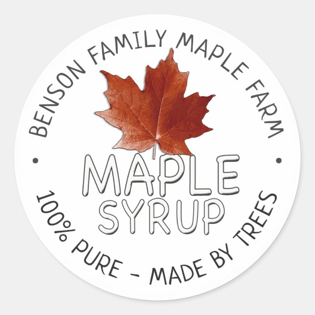Maple Syrup Product Label 100% PURE -MADE BY TREES (Front)
