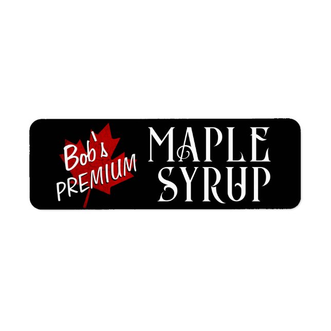 Maple Syrup Red Grunge Maple Leaf on Black Label (Front)