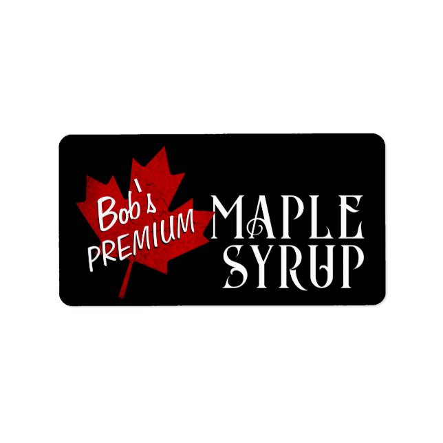 Maple Syrup Red Grunge Maple Leaf on Black Label (Front)