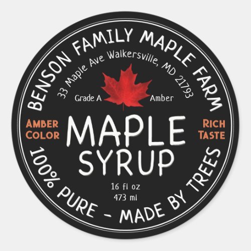 Maple Syrup Red Leaf _ 100 PURE MADE BY TREES  Classic Round Sticker