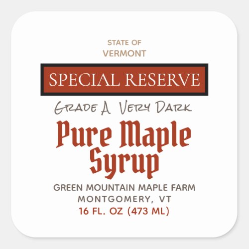 Maple Syrup Red Special Reserve STATE OF Square Sticker