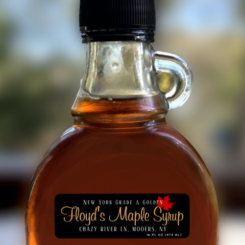Maple Syrup Return Address Label Red Leaf on Black
