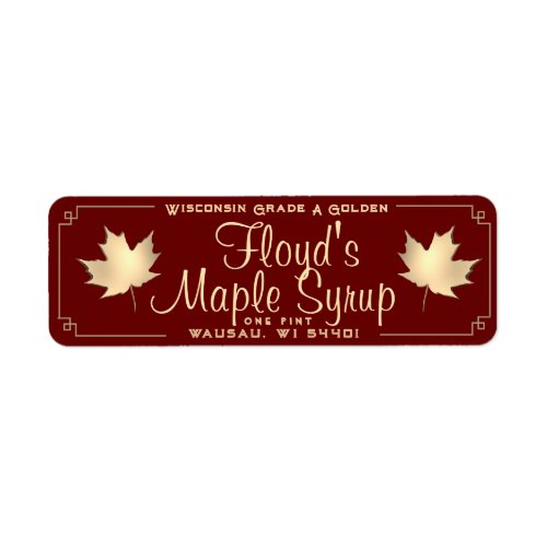Maple Syrup Return Address Label Size Gold Leaf