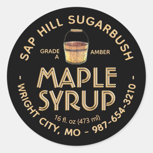 Maple Syrup Sap Bucket Amber Text on Black Label 