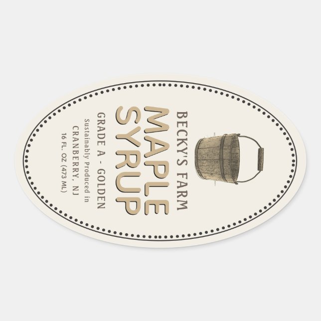 Maple Syrup Sap Bucket Border Oval Label (Front)
