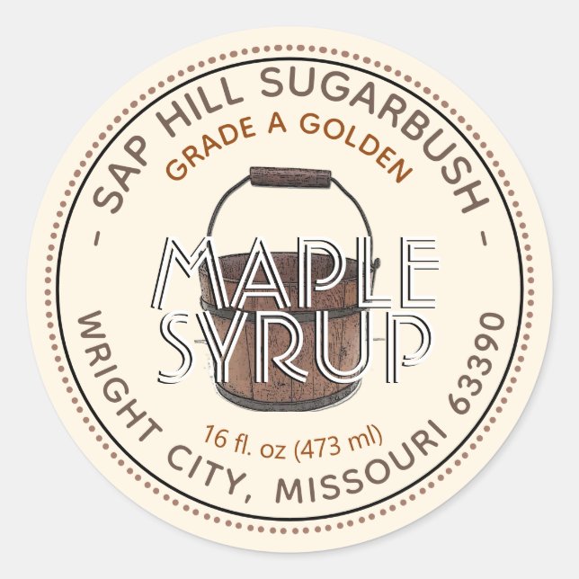 Maple Syrup Sap Bucket Editable Product Label (Front)