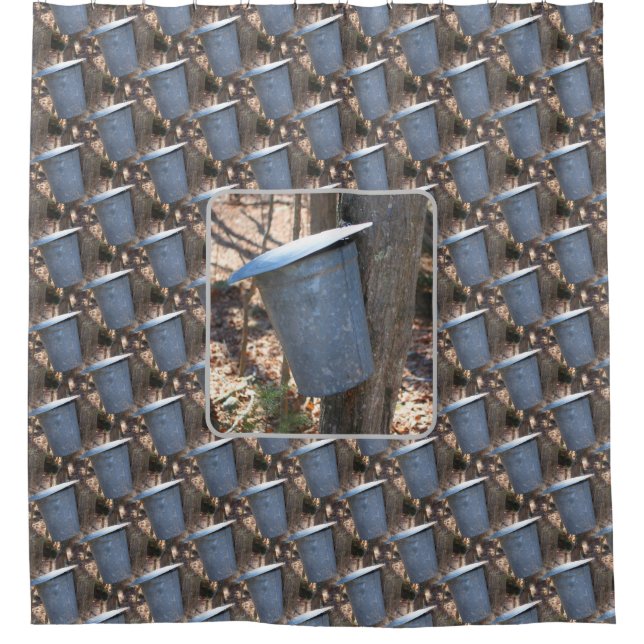 Maple Syrup Sap Bucket Nature Pattern Shower Curtain (Front)