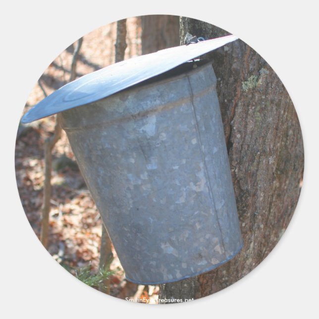 Maple Syrup Sap Bucket Nature Photo Sticker Label (Front)