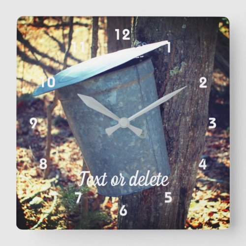 Maple Syrup Sap Bucket On Tree Personalized Square Wall Clock