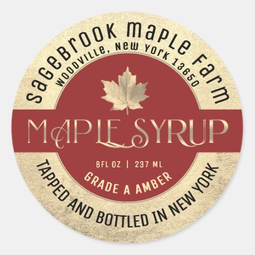 MAPLE SYRUP STATE NAME LABEL GOLD  RED