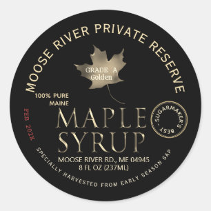 Maple Syrup Sugarmaker's Best Date Gold Black Classic Round Sticker