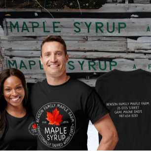 Maple Syrup T-shirt Chalkboard Text Red leaf Black