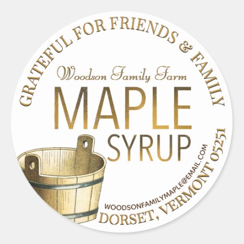 Maple Syrup Thankful for Family and Friends Gift   Classic Round Sticker