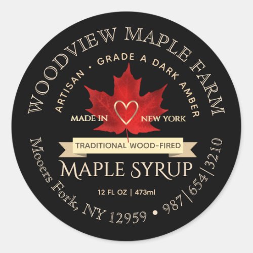 Maple Syrup Traditional Wood_fired with Red Leaf Classic Round Sticker