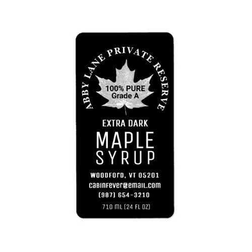 Maple Syrup White Leaf Black 13 x 24 Label