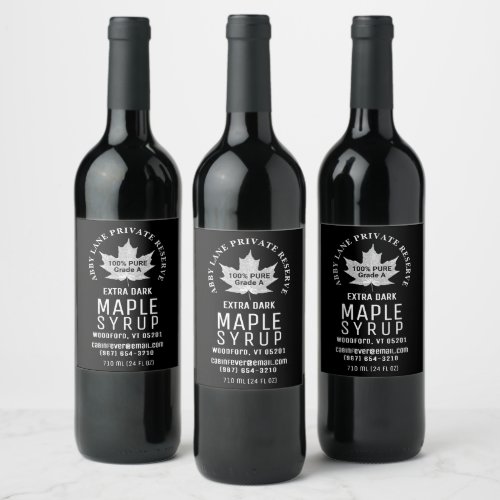 Maple Syrup White Leaf Black 35 x 4 Label