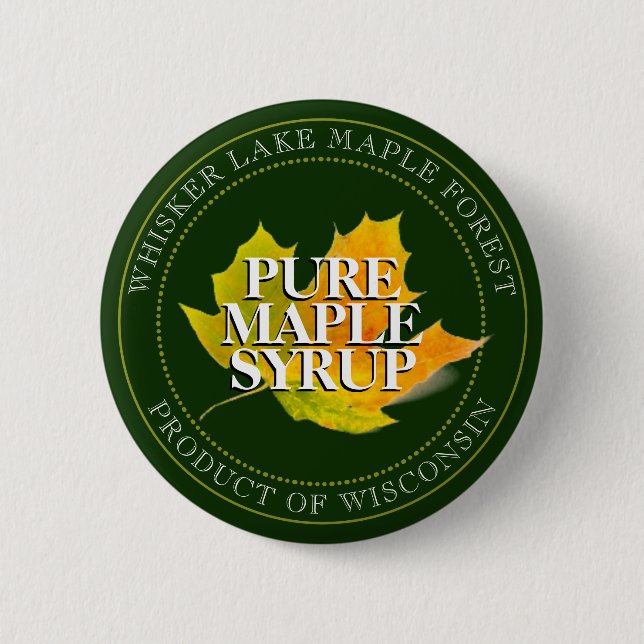 Maple Syrup Yellow Sugar Maple Leaf Editable Green Button (Front)