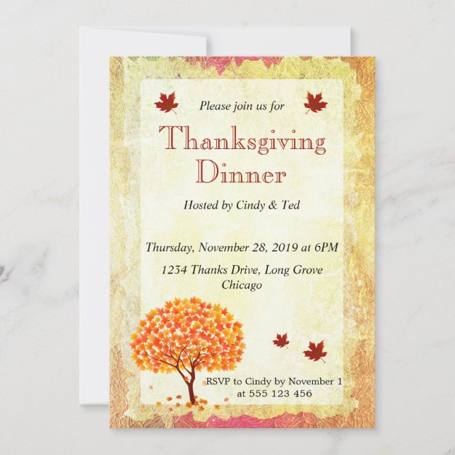Maple Tree Thanksgiving Invitation (Front)