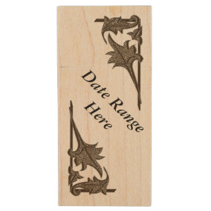 Maple USB - Leafy Brackets with Text Wood Flash Drive