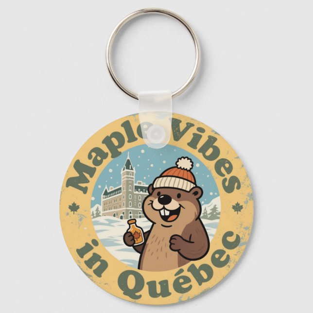 Maple Vibes in Québec with a Funny Beaver Keychain (Front)