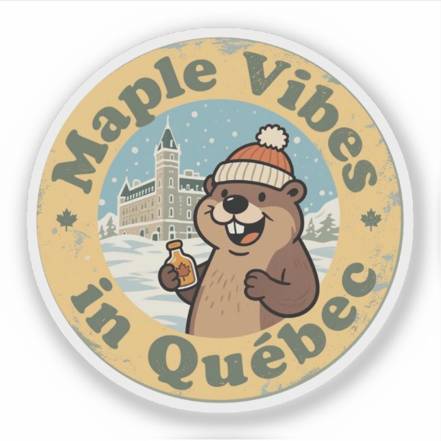 Maple Vibes in Québec with a Funny Beaver Sticker (Front)