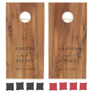 Maple Wood Couple Names with Wedding Date BK Cornhole Set
