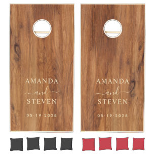 Maple Wood Couple Names with Wedding Date Cornhole Set