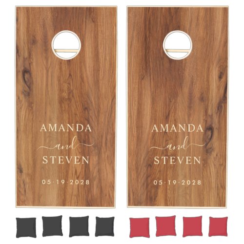 Maple Wood Couple Names with Wedding Date Cornhole Set