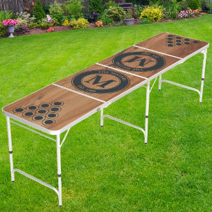 Maple Wood Family Monogram & Name Beer Pong Table