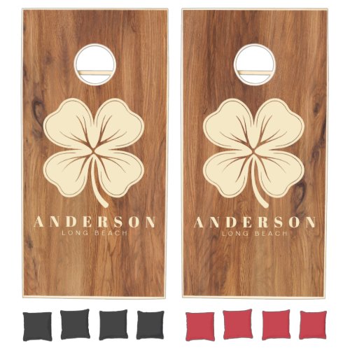 Maple Wood Four Leaf Clover with Name Cornhole Set