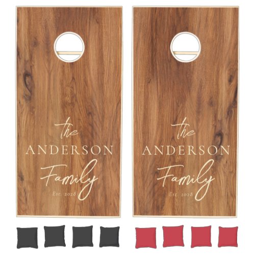 Maple Wood Hand Written Family Name Cornhole Set