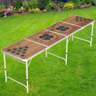 Maple Wood Irish Lucky Clover Wedding Crest Beer Pong Table