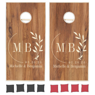 Maple Wood Leaf Wedding Monogram Cornhole Set