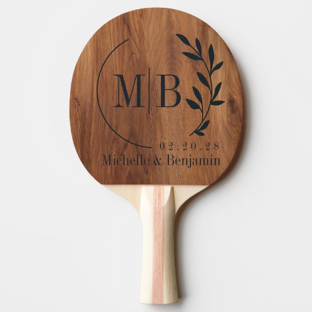 Maple Wood Leaf Wedding Monogram Ping Pong Paddle (Back)