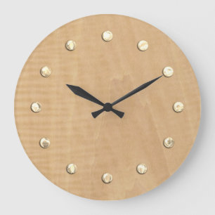 Maple Wood Look Large Gold Clock