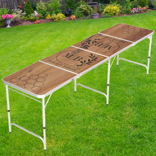 Maple Wood Modern Leaf Wedding Monogram Beer Pong Table