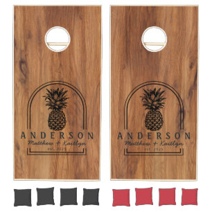 Maple Wood Pineapple Wedding Arch & Name Cornhole Set