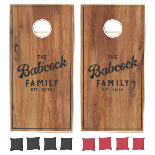 Maple Wood Retro Family Name & Year Cornhole Set