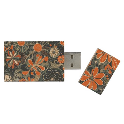 Maple Wood USB Flash Drive Vintage Floral Boho