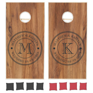 Maple Wood Wedding Monogram Cornhole Set
