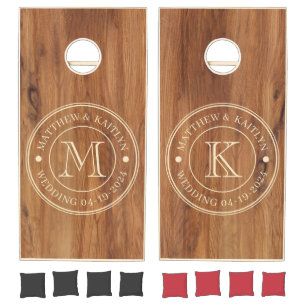 Maple Wood Wedding Monogram Cornhole Set
