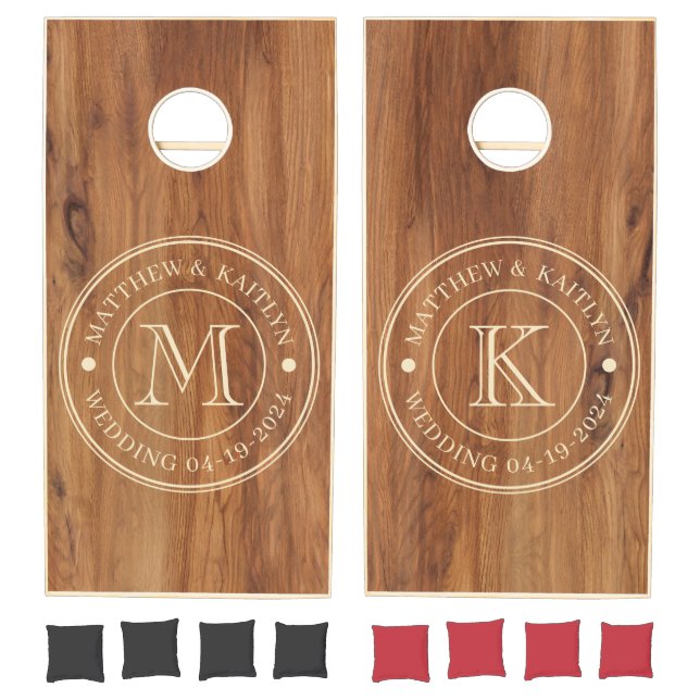 Maple Wood Wedding Monogram Cornhole Set (Set)