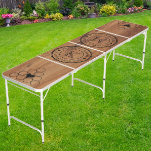 Maple Wood Wedding Monogram Heart BK Beer Pong Table