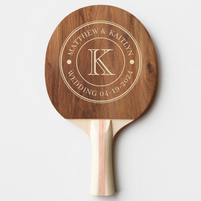 Maple Wood Wedding Monogram Ping Pong Paddle (Back)