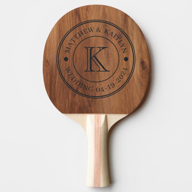 Maple Wood Wedding Monogram Ping Pong Paddle (Back)