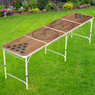 Maple Wood Wedding Monogram with Name & Date BK Beer Pong Table