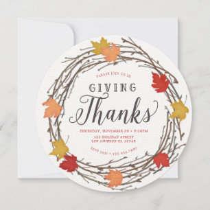 Maple Wreath Thanksgiving Dinner Invitation